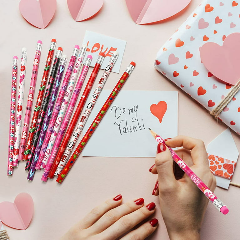Valentines Day Pencils Valentines Wood Pencils Bulk with Erasers