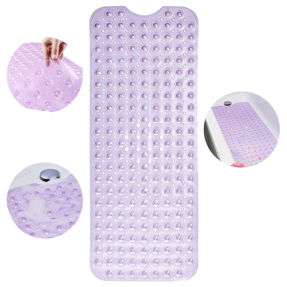Tripumer Bathroom Tub Shower Mat 40 x 16 Inch Non Slip Bathroom Tub Mats Shower Mats Extra Large Bathroom tub Mats with Drain Holes and Suction Cups Clear Purple