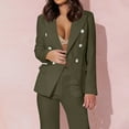 thumbnail image 4 of BiZtdJrK Womens Double Breasted Blazer Jackets and Straight Leg Work Pants 2 Piece Outfits Dressy Business Casual Office Suits Army Green XXXL Birthday Gifts, 4 of 9
