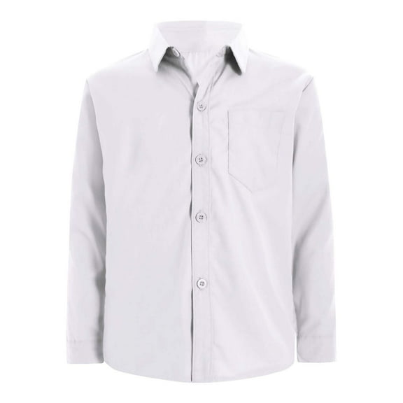 TiaoBug Little Boy's Button Down Oxford Shirt with Pocket Casual Tops Solid Color School Uniform White 5-6