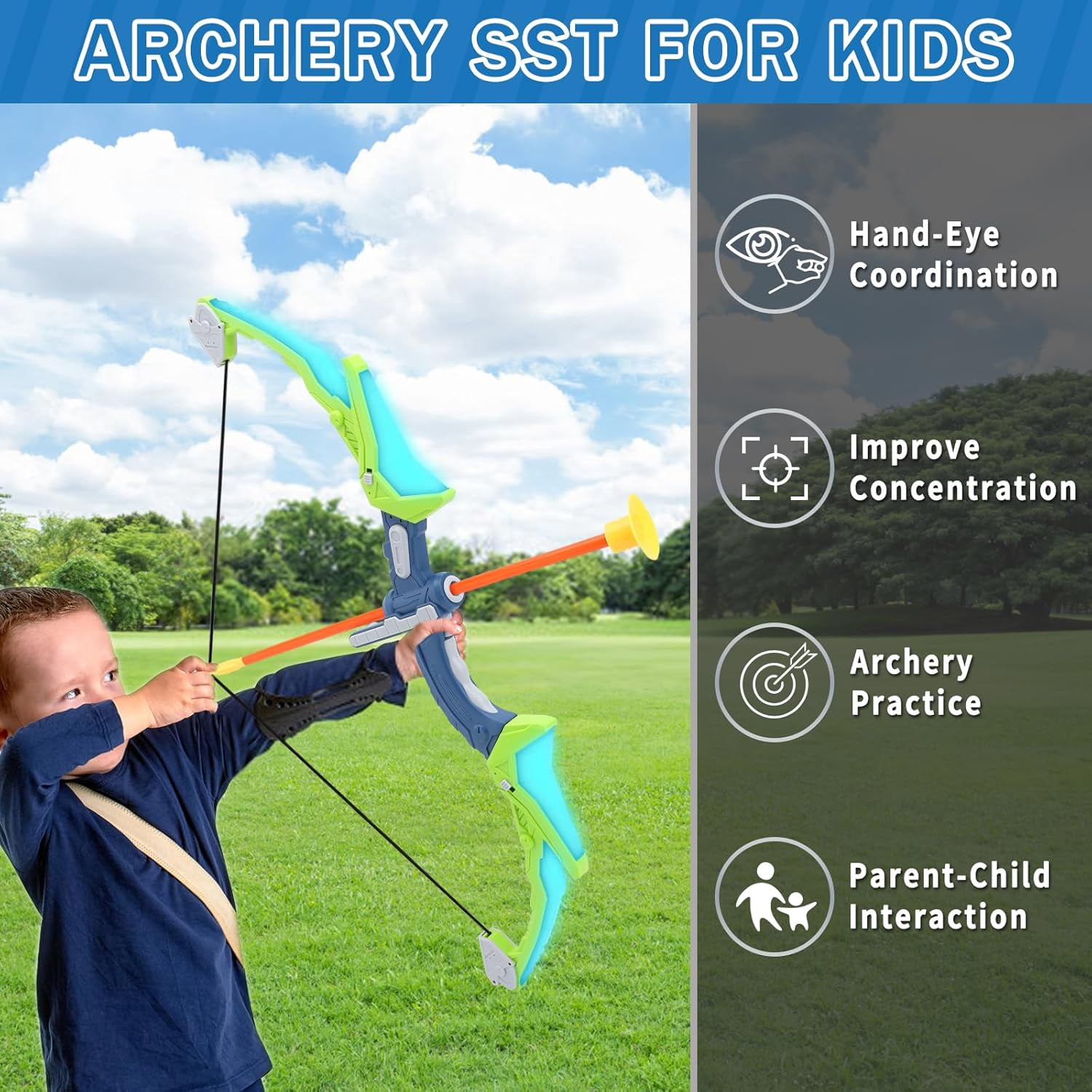 Bow and Arrows Set for Kids, 2-Pack Light-up Archery with Targets for Age 4+ Outdoor Birthday Gifts
