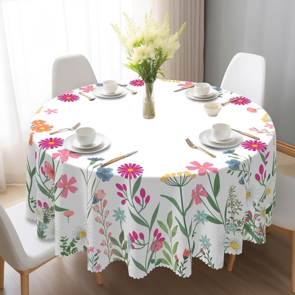 Round Tablecloths 70In Reusable Summer Flower Table Cloth Cover | Waterproof and Wrinkle-Free, Indoor and Outdoor Scratch-Resistant Tablecloths Decor for Home Kitchen Dining Party