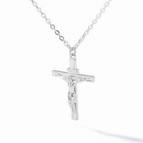 Crucifix Cross Necklace 18K Gold Plated Cross Pendant Chain for Men Women-silver