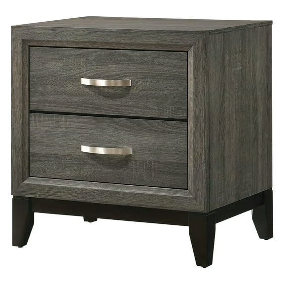 Mazie 25 Inch Modern 2 Drawer Nightstand Metal Handle Gray Foil Finish - Saltoro Sherpi