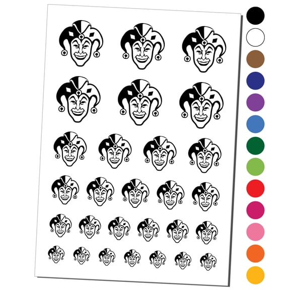 Court Jester Joker Harlequin Water Resistant Temporary Tattoo Set Fake Body Art Collection - Brown