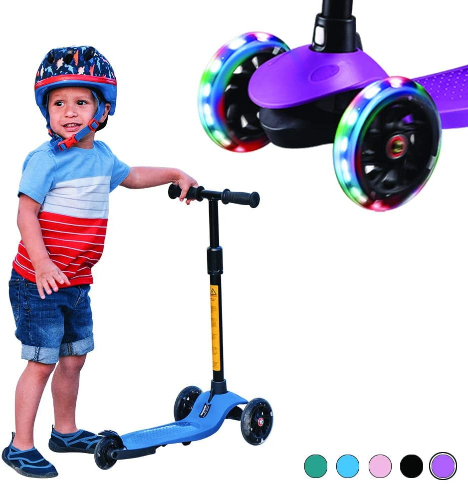 HighTech Mega GlideKick 3-Wheel Foldable Scooter With Lightup Wheels & Extendable T-Bar - Purple