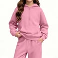 thumbnail image 7 of Amidoa Girls 2 Piece Outfits Fall Winter Clothes Fleece Solid Color Hooded Long Sleeve Sweatshirt and Pants Kids Clothing Sets Pink Size 11-12 Years, 7 of 7