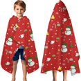 thumbnail image 3 of Red Christmas Snowman Pattern Hooded Bath Towel，60"x35" for Ages 3 To 12 Kids, Quick Dry Lightweight Soft Microfiber Hood Beach Towel Cover Up for Kids, 3 of 7