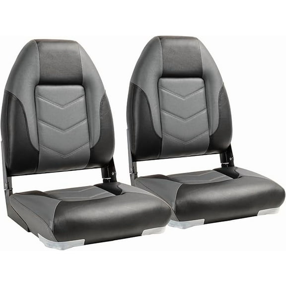NORTHCAPTAIN Deluxe High Back Folding Boat Seat Stainless Steel Screws Included, Charcoal/Black(2 Seats)