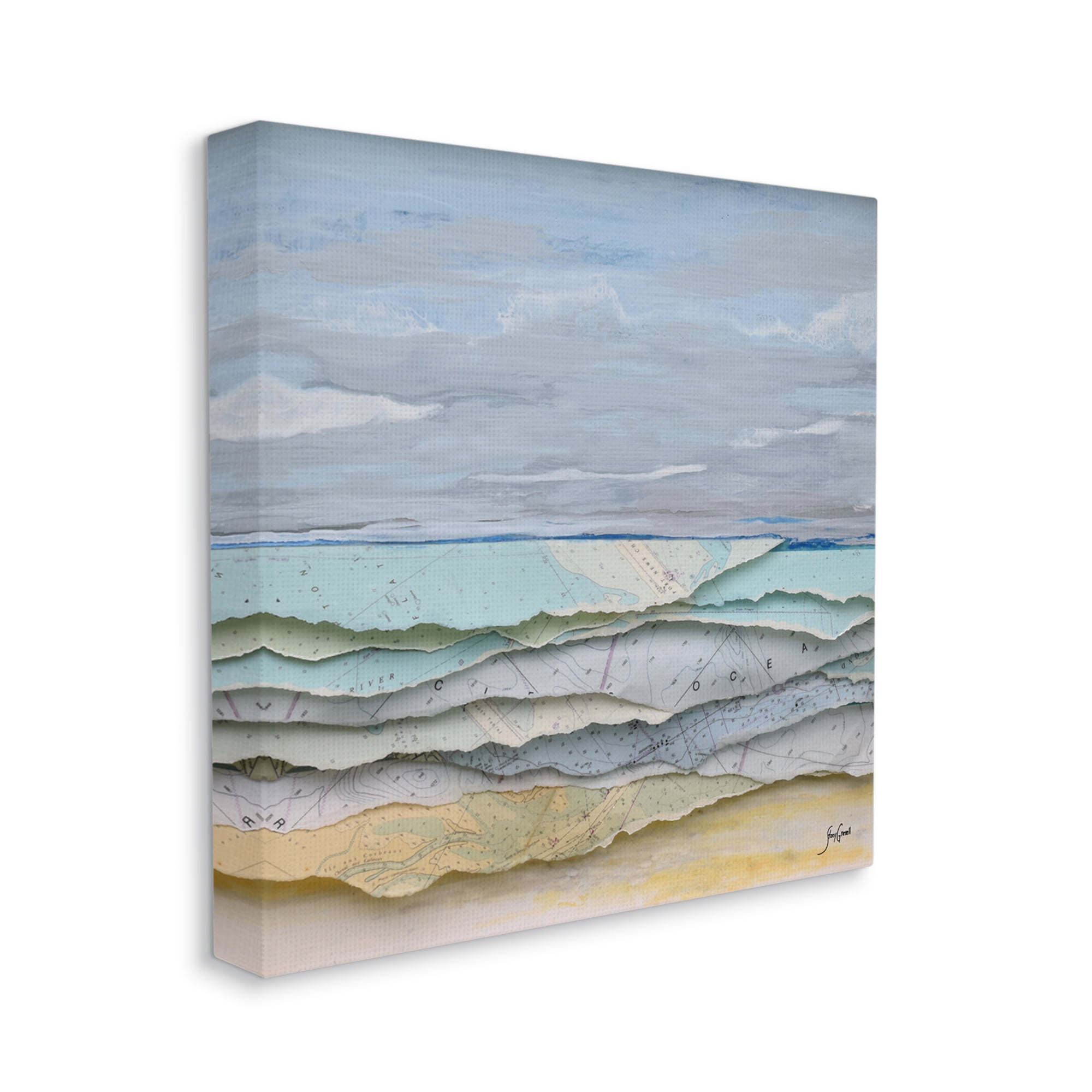 Stupell Industries Layered Map Clippings Beach Shoreline Abstract Collage Painting Gallery Wrapped Canvas Print Wall Art, Design by Stacy Gresell
