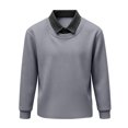thumbnail image 2 of Domuza Mens Fake Two Pieces Polo Sweatshirt Fall Winter Stylish Casual Loose Long Sleeves Lapel Pullover Top Dark Gray XL, 2 of 5