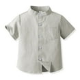 thumbnail image 3 of Xiuong Boys Button up Shirt Boys Short Sleeve Dress Shirts Solid Button Down Shirts Summer Formal Uniform Shirt with Pocket (Khaki,5-6 Years), 3 of 3