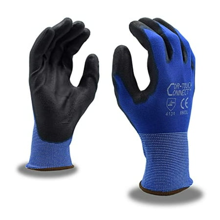 

12-Pack of Cordova 6903M Cor-Touch Connect 13-Gauge Work Gloves Blue Nylon Shell Touch Screen Thumb Index & Middle Finger Black Polyurethane Palm Coating Medium