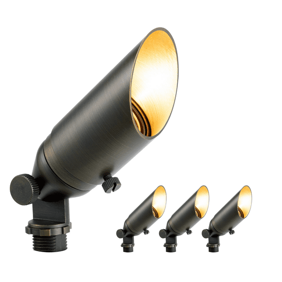 Gardenreet LED Brass Landscape Lights Waterproof Outdoor 12V Low Voltage Spotlights for Walls Trees Flags with Ground Stake Bronze Without MR11 Bulb(4 Pack)