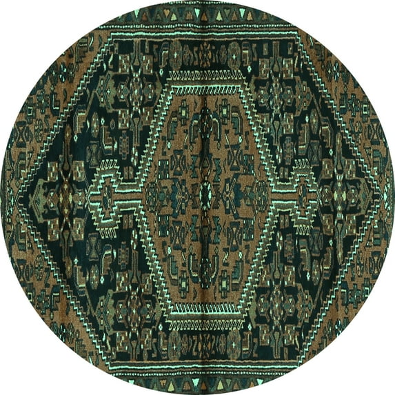 Ahgly Company Indoor Round Medallion Turquoise Blue Traditional Area Rugs, 5' Round
