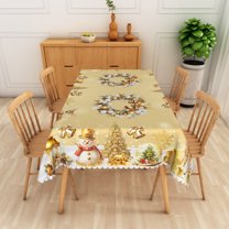 Nanqianyi Yellow Tablecloth Christmas 60'' x 84'' Rectangle Winter Snowman Xmas Tree Wreaths Decor for Kitchen Dinner