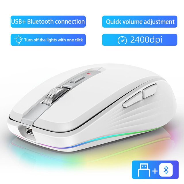 Ratón inalámbrico USB con Bluetooth para ordenador, Mouse ergonómico silencioso de 2400 DPI, óptico, silencioso, para PC y portátil