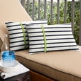 thumbnail image 2 of Sunbrella  Blue Stripes with Macaw Green Indoor/Outdoor Lumbar Pillows Set of 2 16 in L x 26 in W, 2 of 5