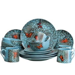Butterfly Dinnerware - Elama Butterfly Garden 16 Piece Stoneware Dinnerware Set