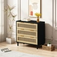 thumbnail image 2 of 3-Drawers Modern Storage Cabinet Buffet Table 31.50" Rattan Sideboard Dresser for Bedroom and Living Room, Black, 2 of 6