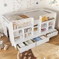 thumbnail image 3 of Harper & Bright Designs Twin XL Size Loft Bed with Storage Drawers and Shelves, Low Loft Bed Frame with Curtain and Chalkboard for Boys and Girls, White, 3 of 16