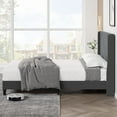 thumbnail image 3 of HOSSLLY Queen Size Platform Bed with Wingback Fabric Upholstered Square Stitched Headboard and Wooden Slats,No Box Spring Needed, Grey, 3 of 8