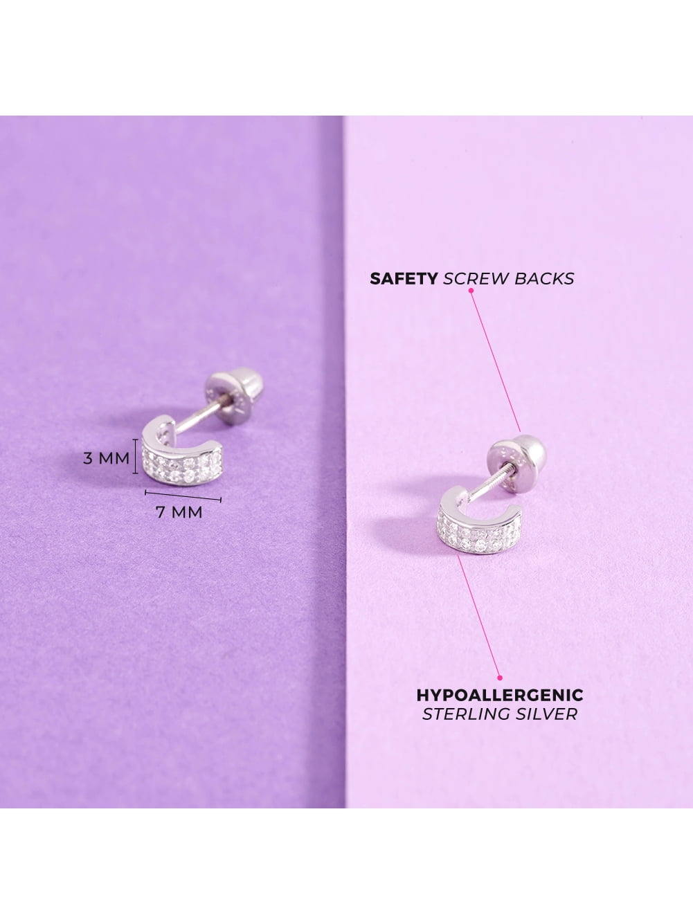 Sparkling Half Hoop Children's / Girls Earrings Screw Back - Sterling Silver