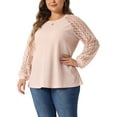 thumbnail image 4 of Agnes Orinda Women's Plus Size Valentines Day Tops Lace Crew Neck Long Sleeve Casual Loose Blouses T-Shirts 3X Light Pink, 4 of 6