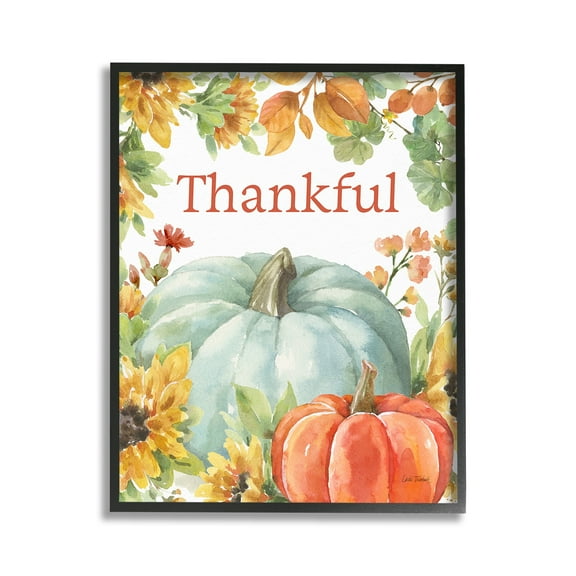 Stupell Industries Thankful with Fall Harvest Holiday Painting Black Framed Art Print Wall Art, 11 x 14