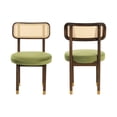thumbnail image 6 of Joyyskill Upholstered Rattan Dining Chairs Set of 2, Mid Century Modern Kitchen Chairs with Curved Back and Solid Wood Legs Armless Accent Chair, Walnut/Green Velvet, 6 of 6