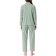 thumbnail image 3 of Conjunto de lounge para mujeres INSPIRE CHIC de algodón, con botones, manga larga, pantalones, patrón acanalado y bolsillo, pijama, ropa de estar en casa, 2XL, verde, 3 of 6