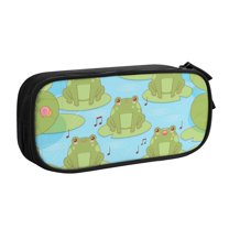 TEQUAN Large Capacity Pencil Case, Kawaii Singing Frogs Pattern Pencil Pouch 2 Compartments Pencil Bag (Black)