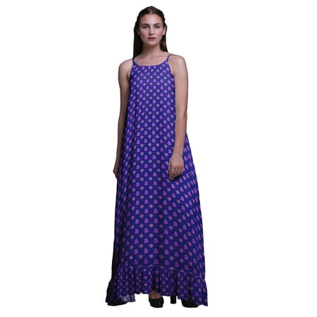 

Bimba Royal Blue Floral Rose Nightwear For Women Printed Nightgown Spaghetti Strap Maxi Dress Sleepwear Large