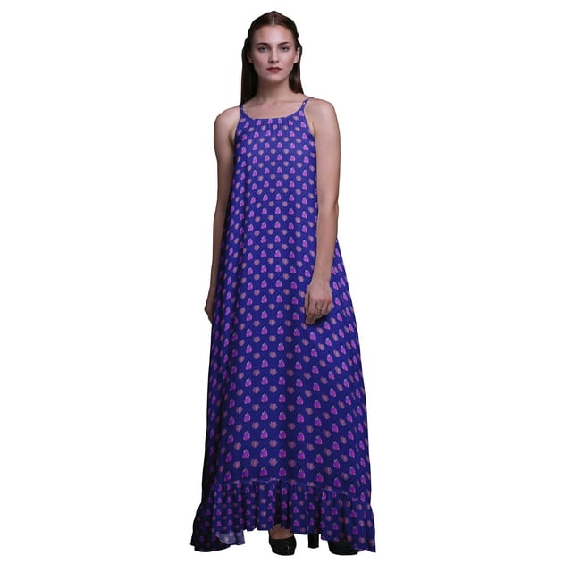 Bimba Chemises de Nuit Bleu Royal à Fleurs Roses pour Femmes en Rayonne Imprimée à Bretelles Spaghetti Lingerie de Nuit pour Femmes X-Small