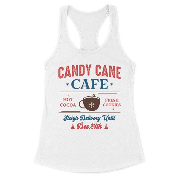 Candy Cane Cafe Tank Top Fitted Racerback Women's Large White