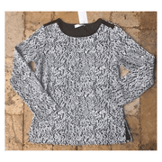 Natori Knit Jacquard Top in White and Black, size Medium