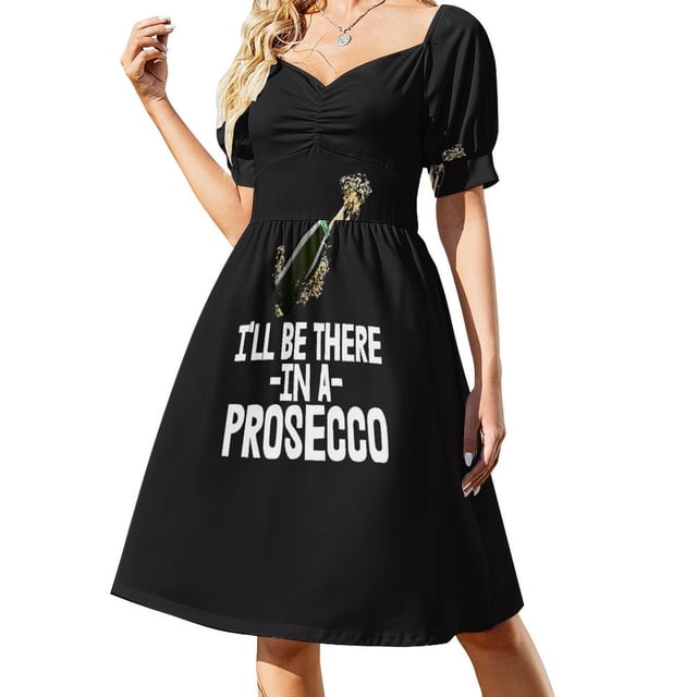 Estaré allí con un vestido de Prosecco de manga corta Vestido de noche de mujer Vestido de verano Ropa diaria para mujer