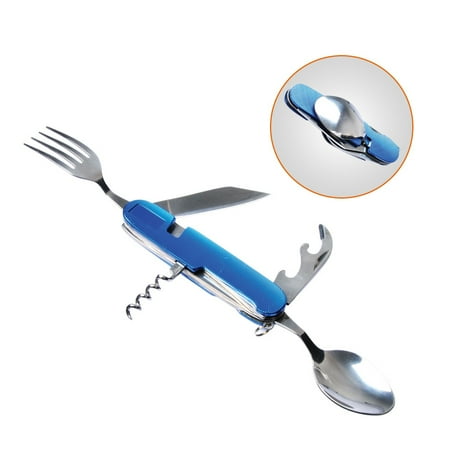 

Cutlery Set Flatware Set Knife Fork Spoon Outdoor Camping Gear Travel Portable Multifunction Tool Dinnerware Opener Fishing Gear (Blue)