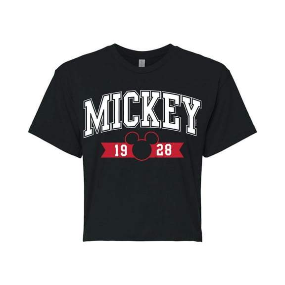 Mickey & Friends - 1928 Collegiate - Juniors Cropped Cotton Blend T-Shirt