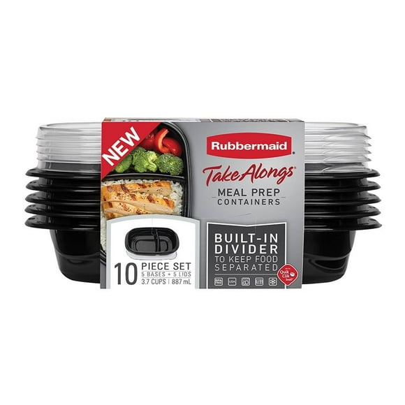 Contenedor Rubbermaid Take Alongs Rectangular con Divisiones 5 Piezas Negro