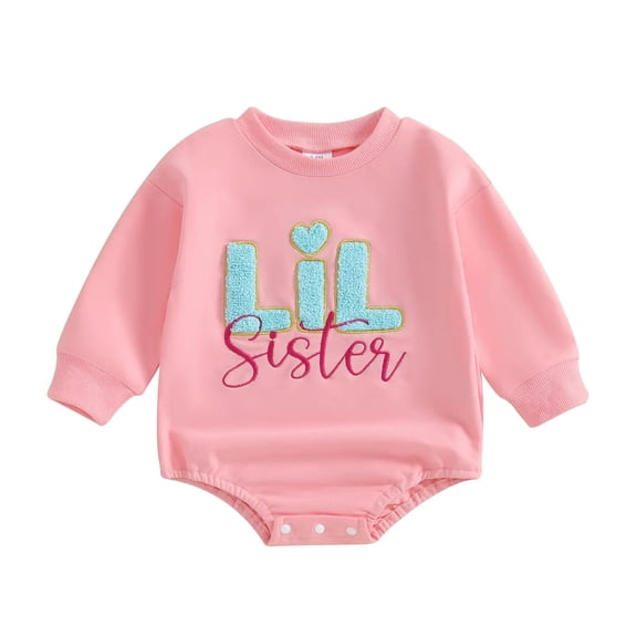 AWZXDE Fall Toddlers Girl Clothes Long Sleeve Sweatshirt Bodysuit With Embroidery Letter Pattern Casual Daily Outfit Pink - 6-12 Months