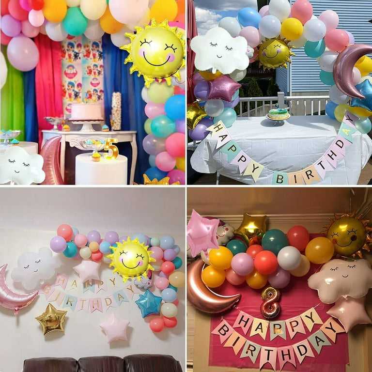 Ayuqi Pastel Birthday Decorations, Party Balloons Decoration Pastel Sky Theme with Happy Birthday Banner, Sky Foil Balloons, Star Balloon Arch Garland