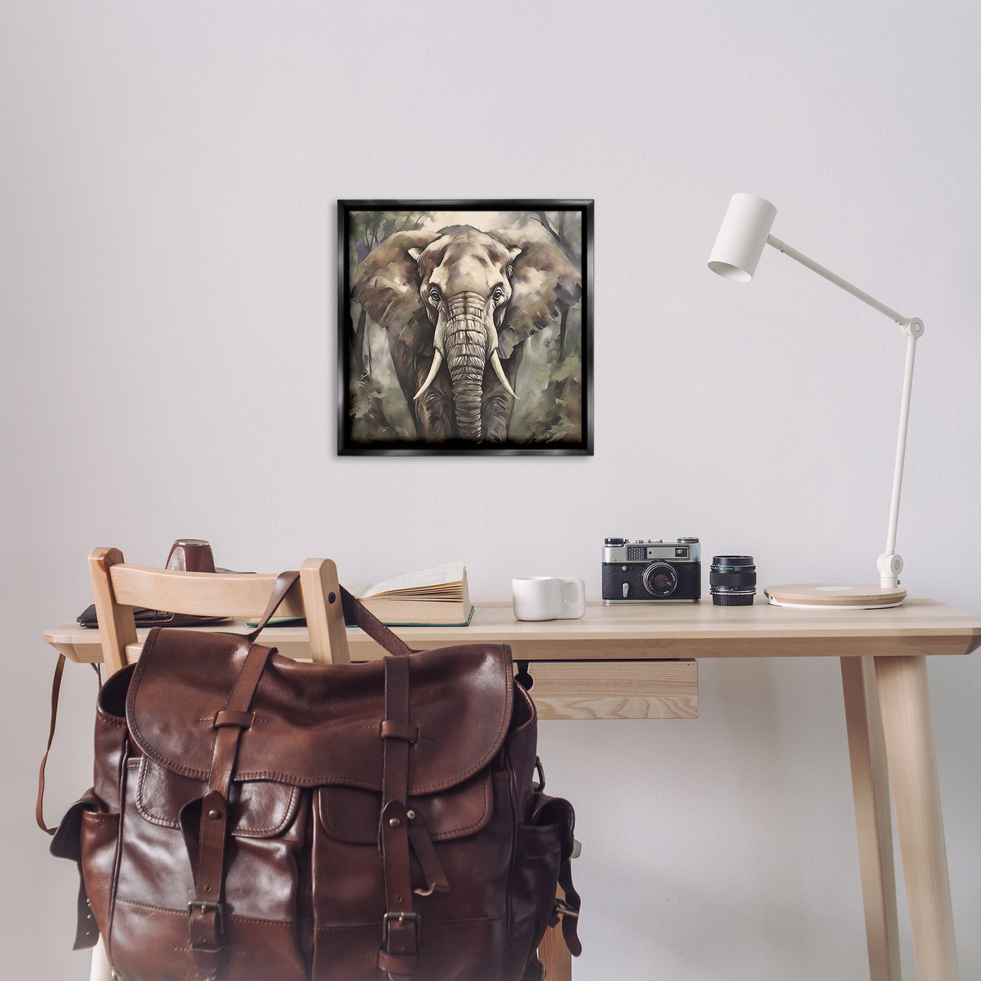 Stupell Industries Grey Elephant Portrait Animals Painting Black Floater Framed Canvas Art Print Wall Art, 25 x 25