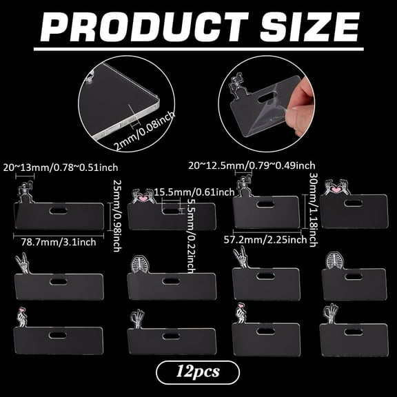 12pcs Badge Buddy Pin Holder 6 Styles ID Badge Reel Card Topper Charm 7 Sizes for Nurse Doctor Staff Name Cards Display Pins Office Accessories