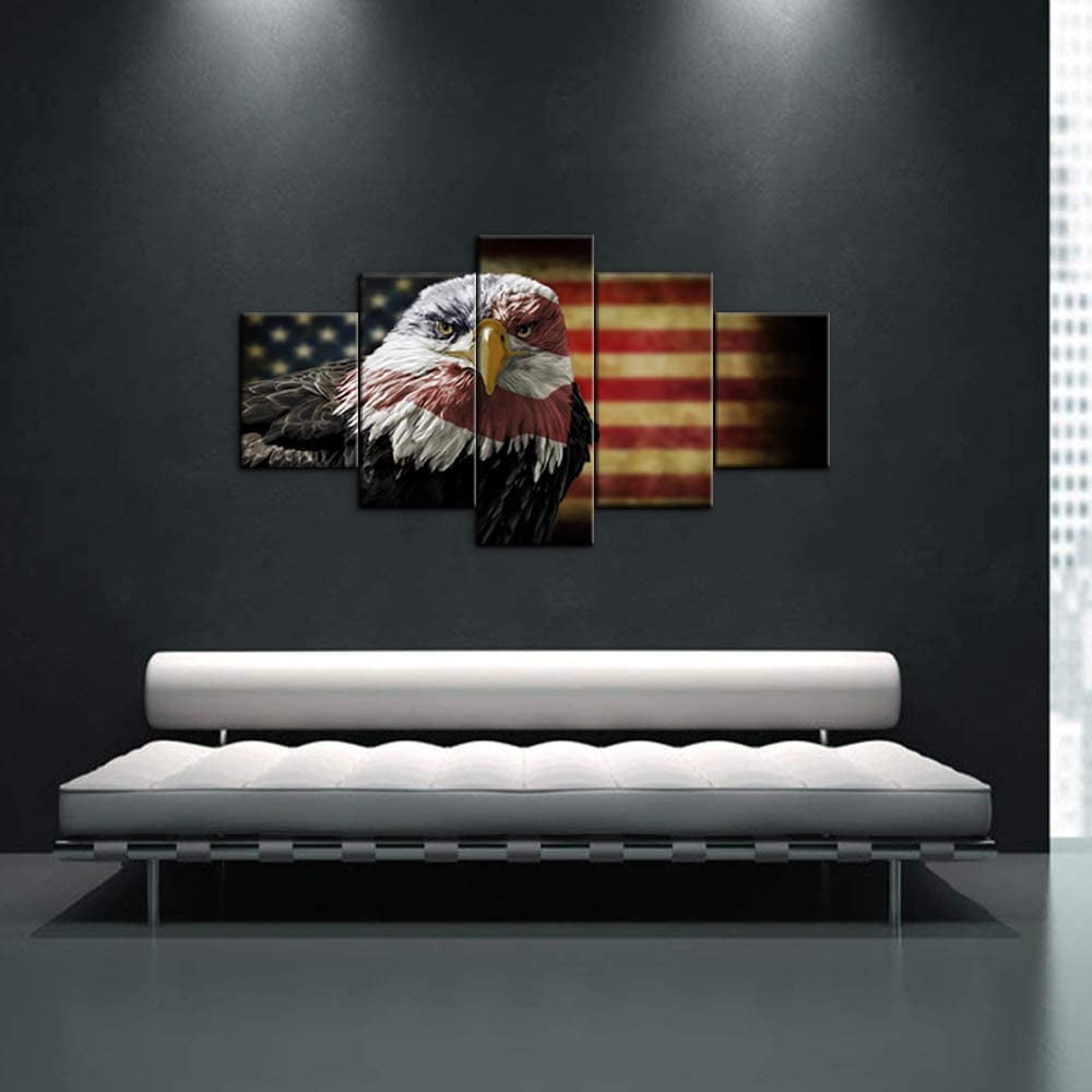 Wall Art Décor Ready to Han American Eagle Vintage Picture on Stretched Canvas 