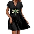 thumbnail image 2 of Vestido de falda corta de lino y algodón con estampado de manga corta y cuello en V de moda sexy informal para mujer Pompotops ghjkhdj17153, 2 of 5