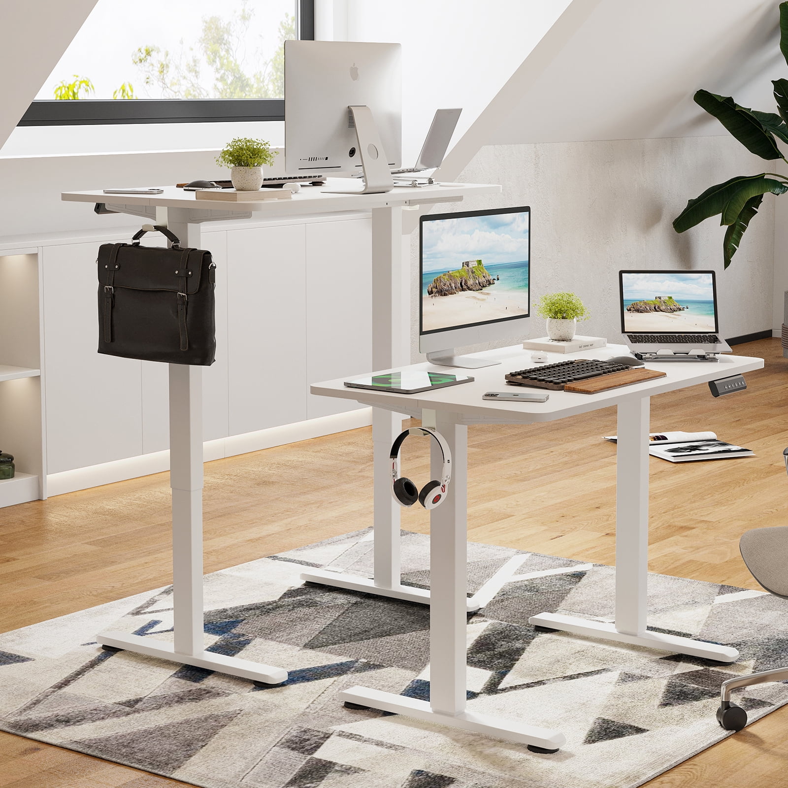 40 Inch Electric Standing Desk Height Adjustable with Storage Hooks for Home Office