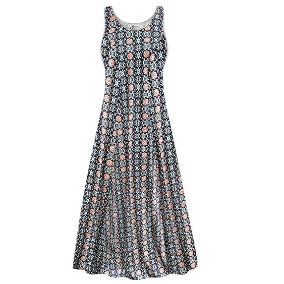 Medium Extra Tall Womens Dress Moroccan Blue Dream Print Sleeveless Princess Cut