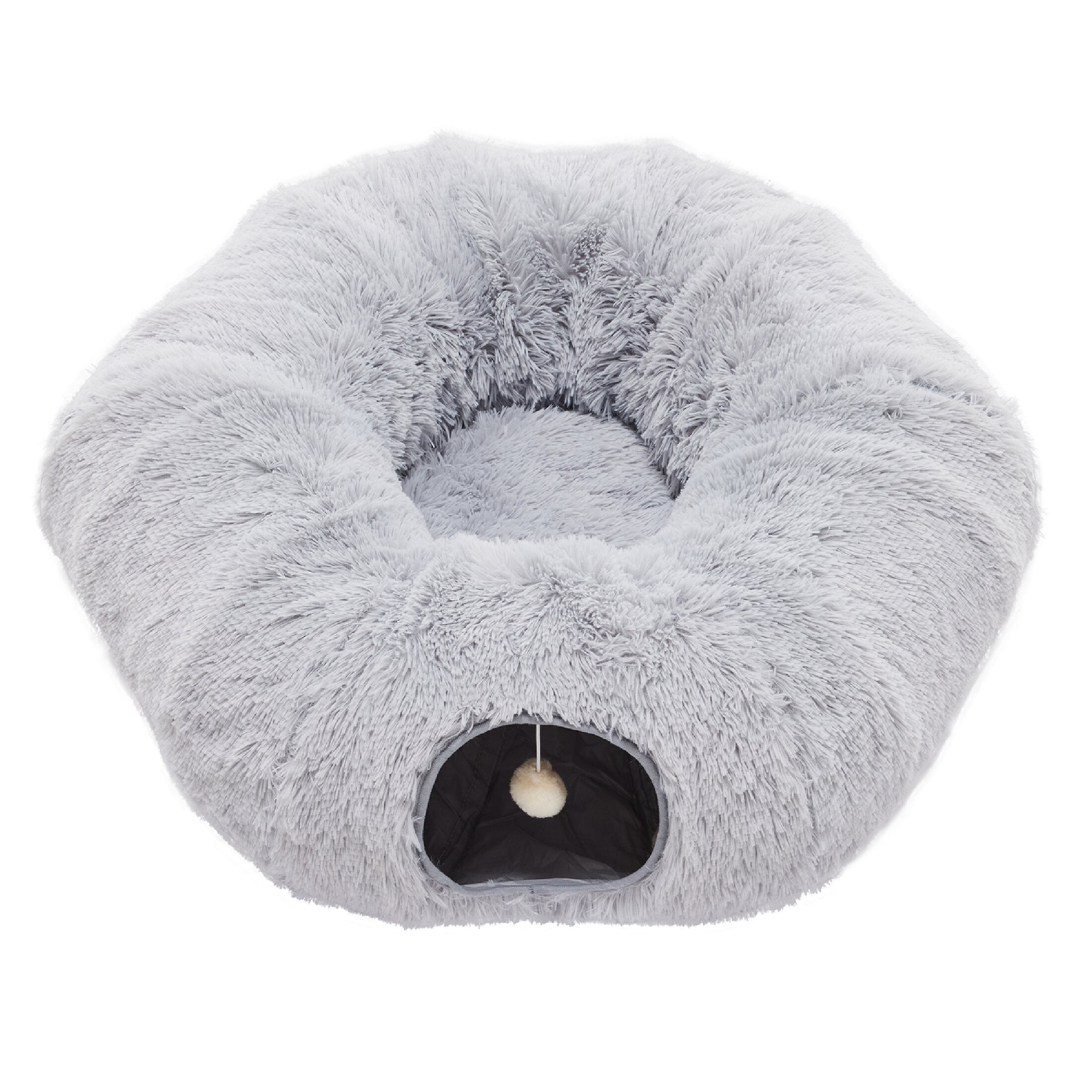 edx Cat Tunnel Bed for Indoor Cats, Soft Plush Peekaboo Hideaway Cave with Circle Cushion, Washable Multifunctional Playground Cat Donut Tunnel for Kittens, Rabbit, Ferret, Grey