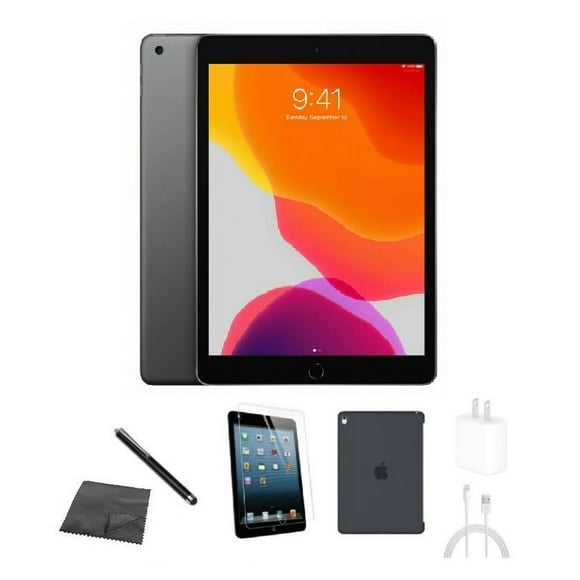Refurbished Apple iPad 7th Gen A2197 (WiFi) 32GB Space Gray Bundle w/ Case, Tempered Glass, Stylus, Charger